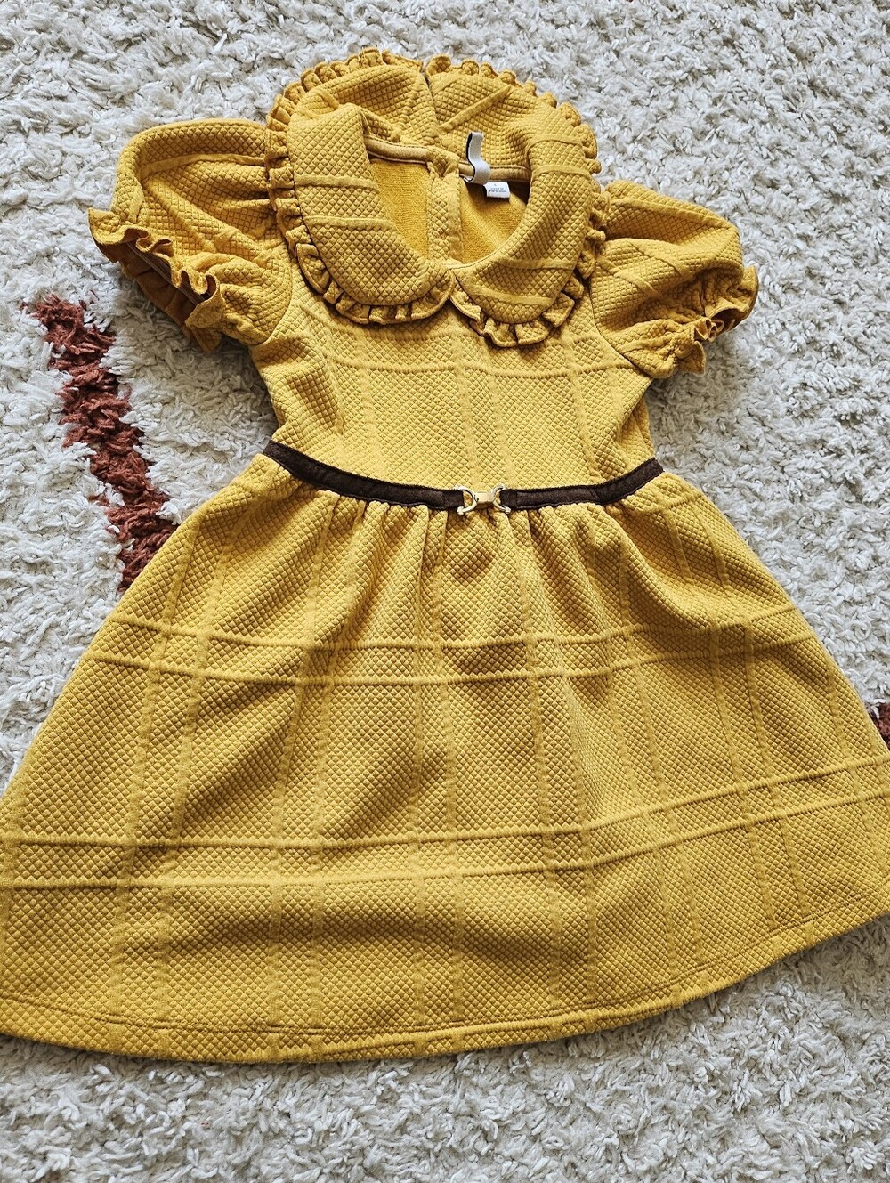 Janie and Jack Mustard Yellow Textured Ruffle-Collar Dress 4T FALL DRESS